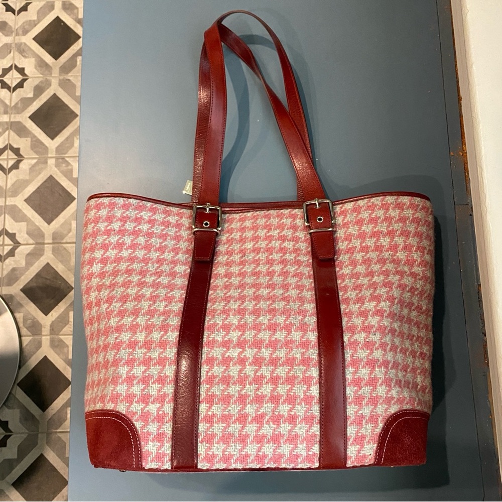 Burgundy Coach Houndstooth Work Tote
